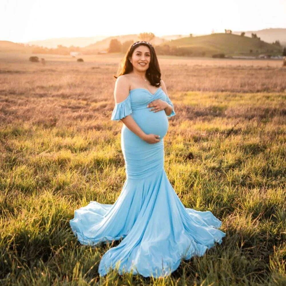 mermaid dress for pregnant Strapless Sweetheart Maternity Photoshoot Gown Evening Dresses in Stretch Satin Loomaby Elegant Solid Color Lace