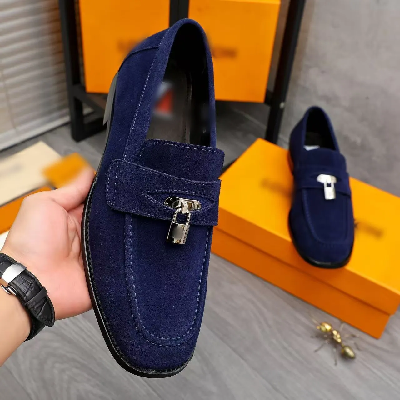 FASHION Men\'s Blue Suede Leather Loafers Penny Slip On Walking Casual Shoes Amazon.com | Santimon Men main image 3