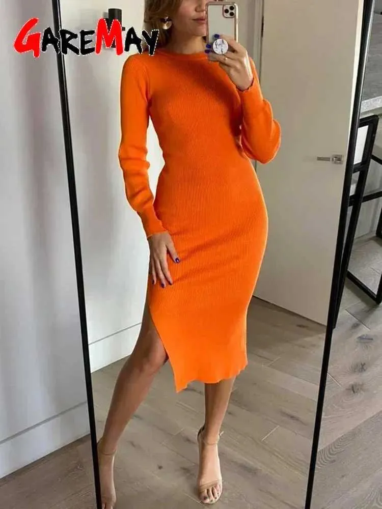 women in tight knit dresses Black Knitted Dress with Side Slits Bodycon Autumn Winter Elegant Long Sve Female Ribbed Dress 2025 L26 made goods