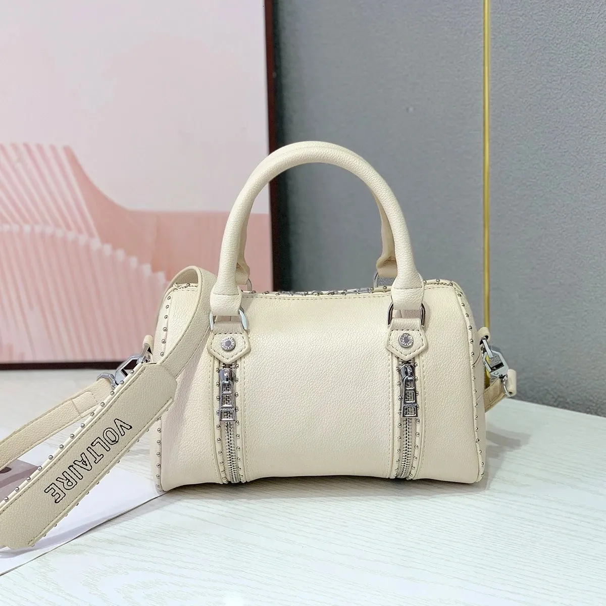 2026 Style Fashion ZV Womens Boston Bag Stud Handle From