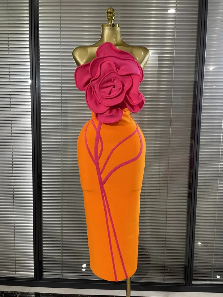 orange bodycon bandage dress Womens - Sexy Big Floral Print, Shining Rhinestones, Long Sleeves house of cb bandage top