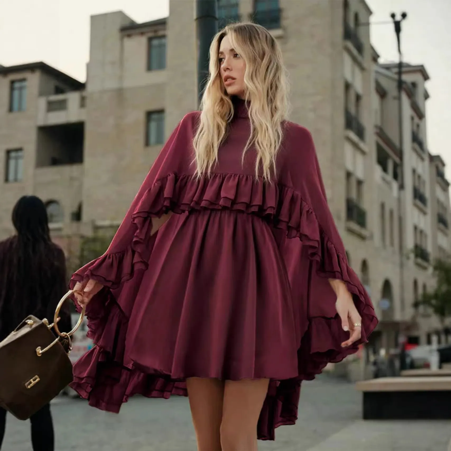 europe style chiffon dress Amazon European And American Cross-Border Spring-Summer New Elegant With Fashionable Inner Camisole Two-Piece Set WONST Color:Floral-Denim Tartan Flutter-sleeve Midi Dress INV-134982 Floor length and enduring style