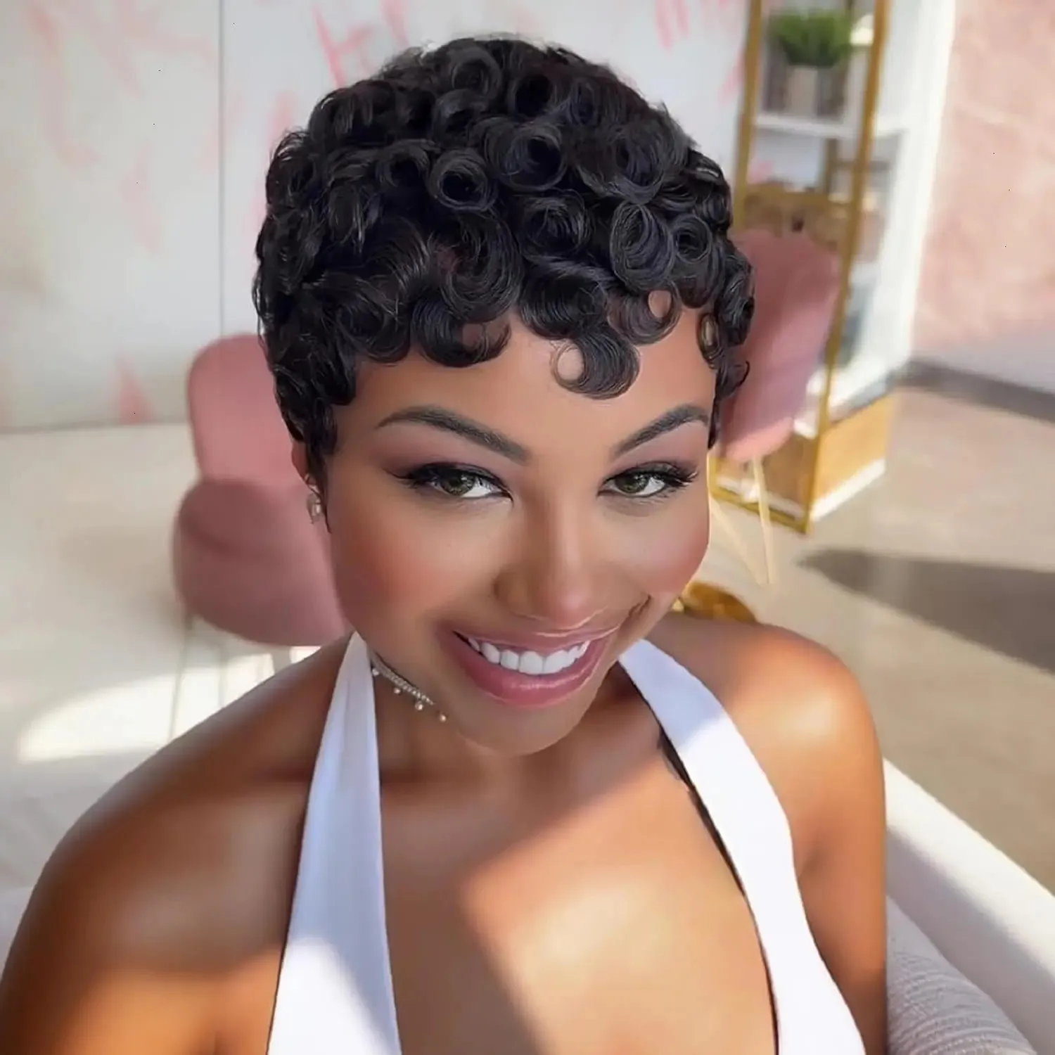 Natural Human Hair Amazon Short Curly Wigs With Bangs 