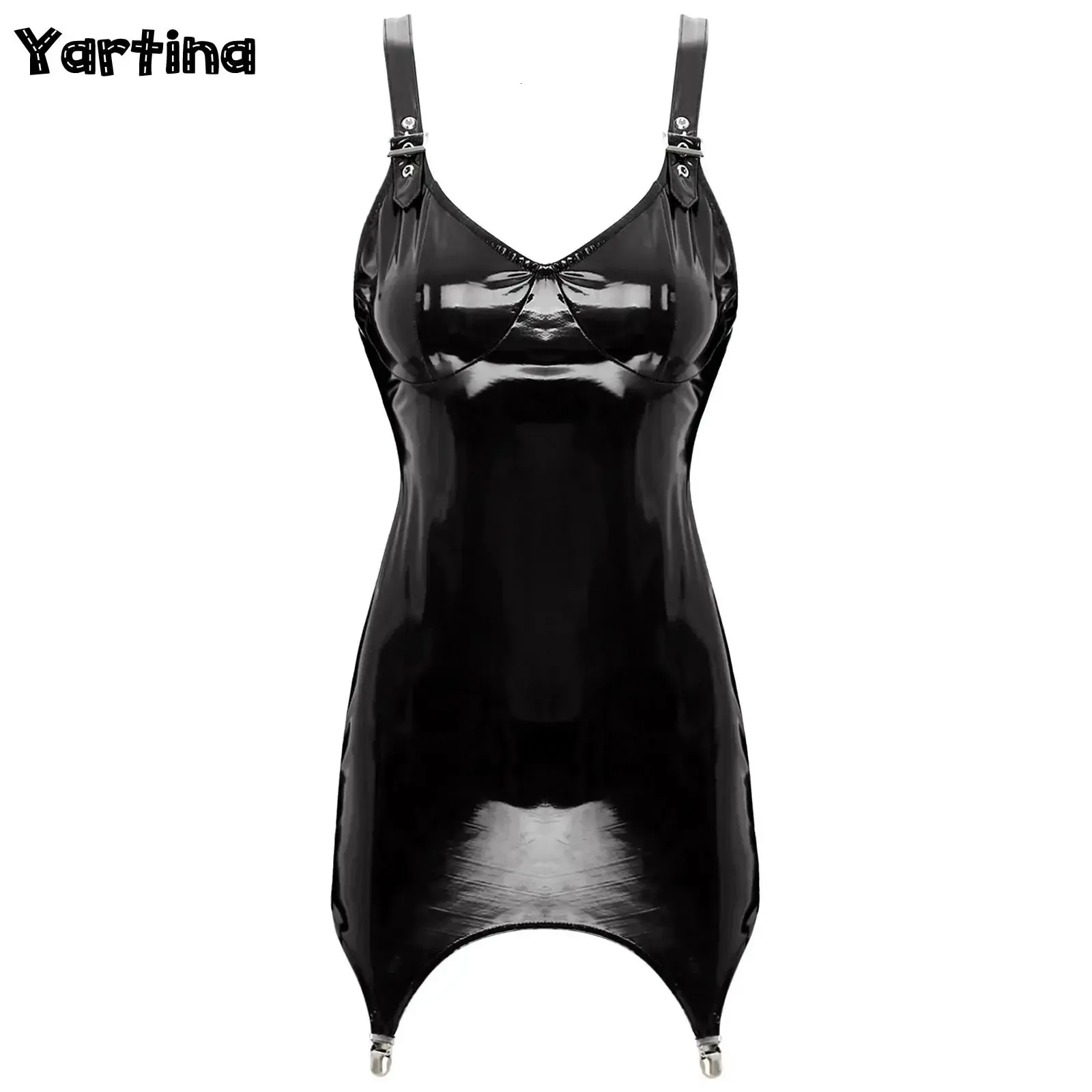 short tight latex dress HDE Womens Latex Mini Dress Faux Leather Bodycon Sexy Club Dresses for Women - Black