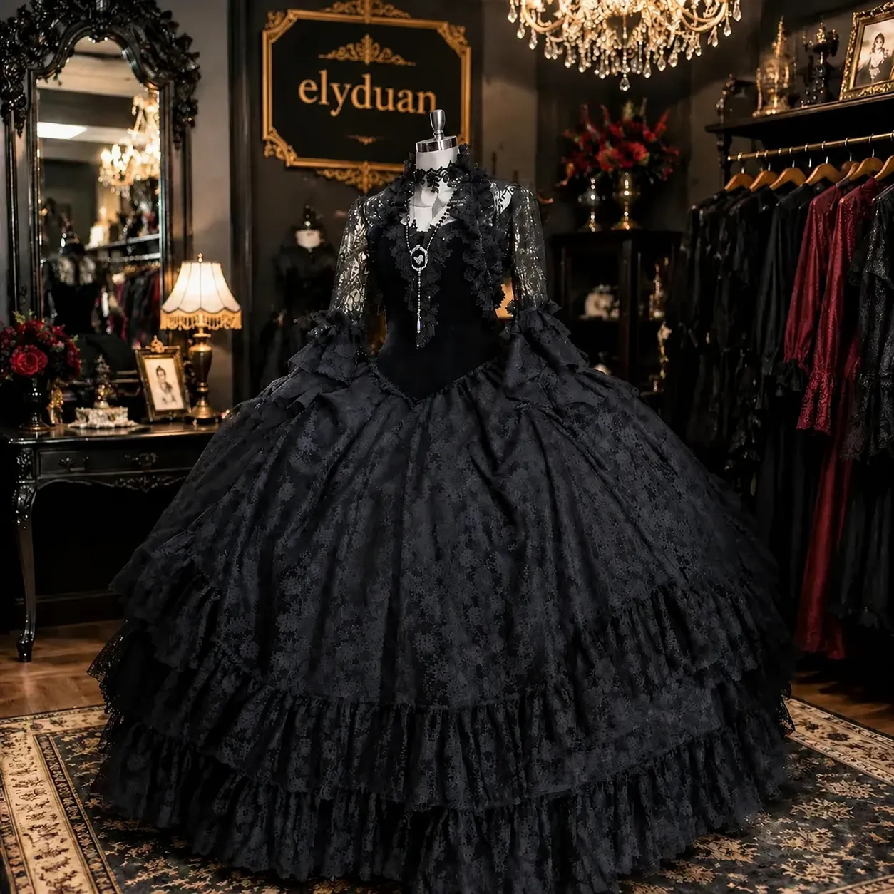 gothic black prom dress Victorian Lace Gothic With... From Dreamweddings, Rs.15,089.16 Victorian dress Women's size:18W GRAD24 Purple Black Gothic Wedding Black fitted Bodice has