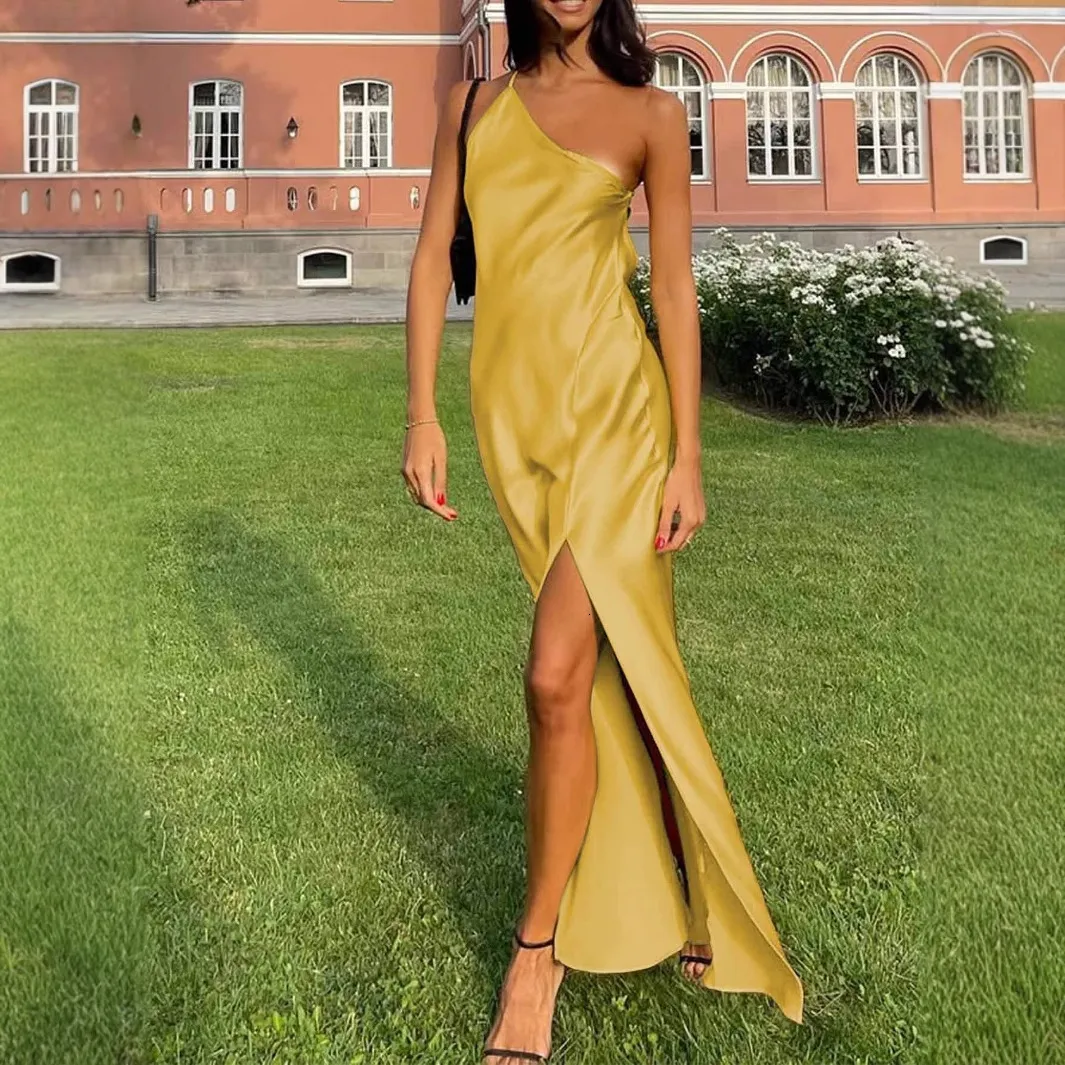 spaghetti strap satin maxi dress Spaghetti Strap Satin A-Line Bridesmaid Dress