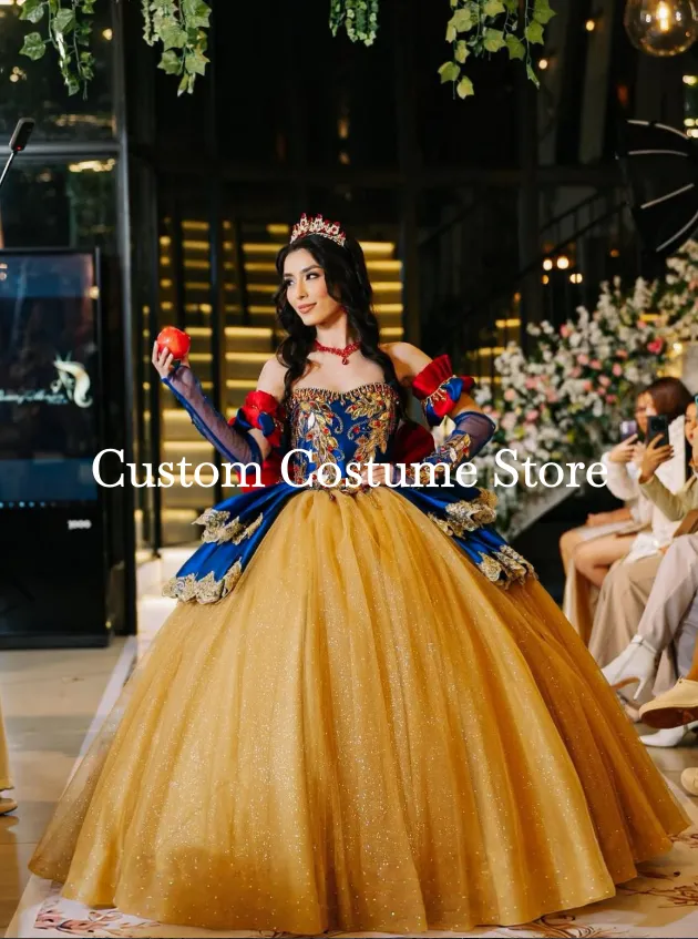 blue and gold dress costume Sparkly Fairytale Princess Quinceanera Dresses Gillter Off Shoulder Corset Lace-up Victorian Birthday Gown women-size-chart-lehenga