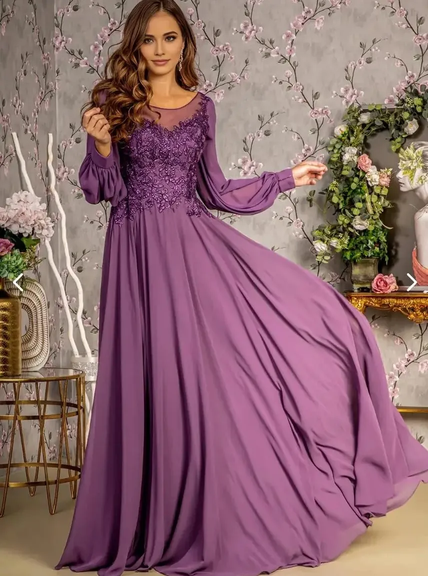 purple mother of the bride dresses A-Line Midi Chiffon Purple Mother of the Bride Dresses COCOMELODY CM0258, White