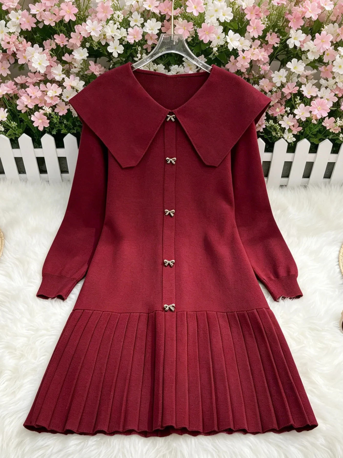 burgundy peter pan collar dress Hand Smocked Peter Pan Collar Short Sleeve Dress in Burgundy