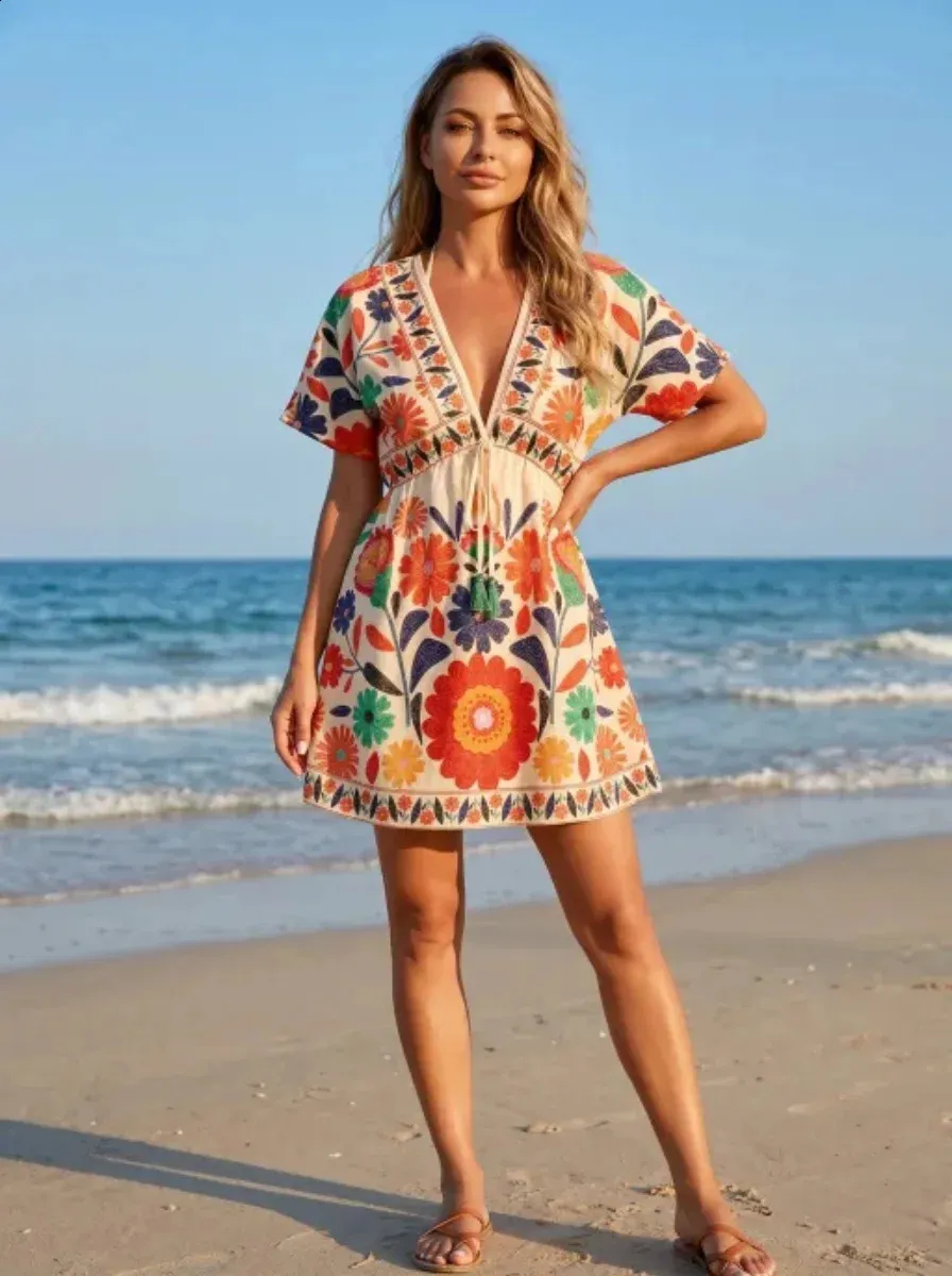 short beach cover up dresses Southern Tide Women's Halter Neck Short Cover-Up Blue (Size XL) 100% Viscose