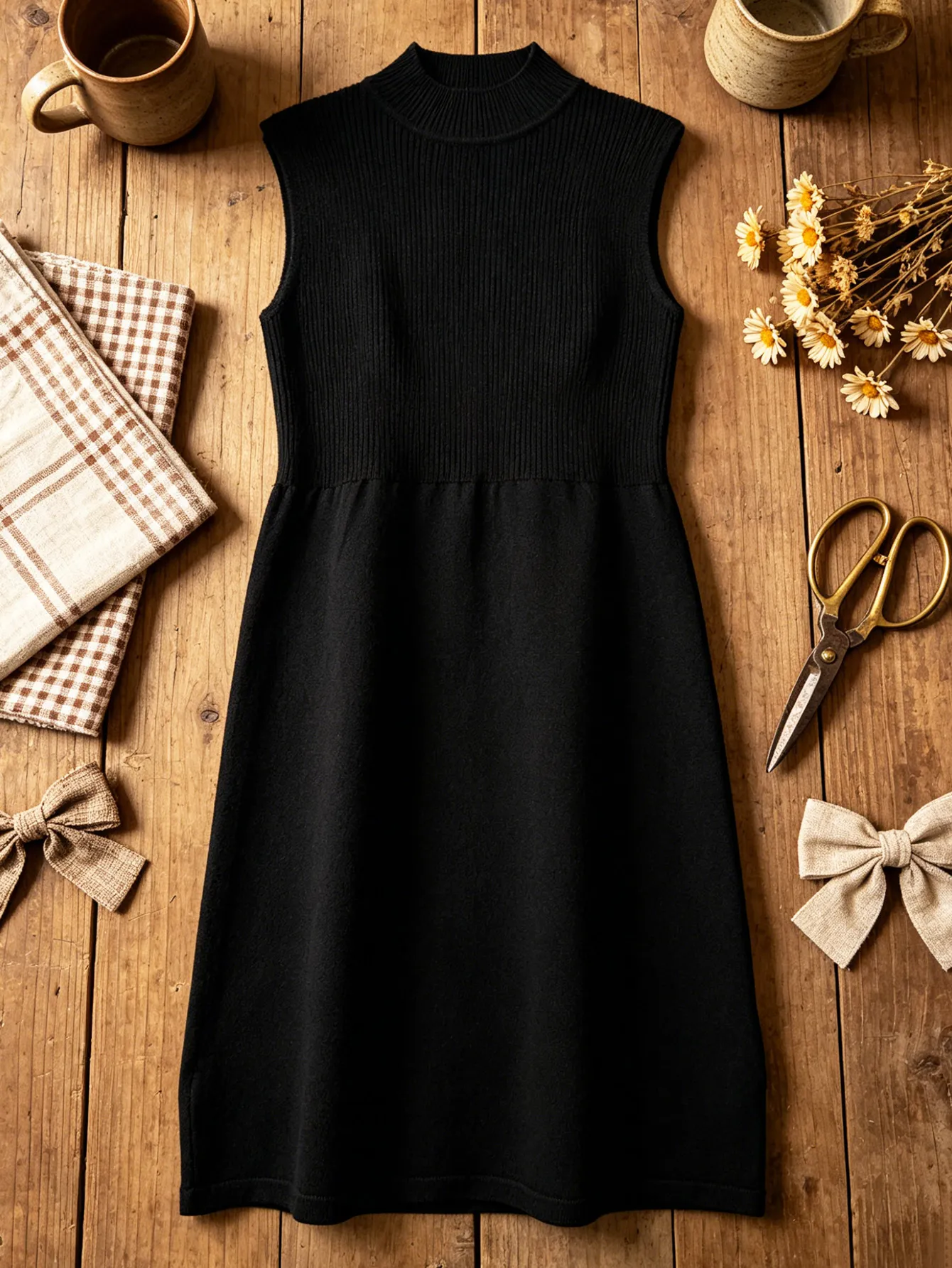 sleeveless knit dress outfit Black Sleeveless Sweater Midi Dress | Womens | Large (Available in XL) | Polyester/Spandex/Rayon