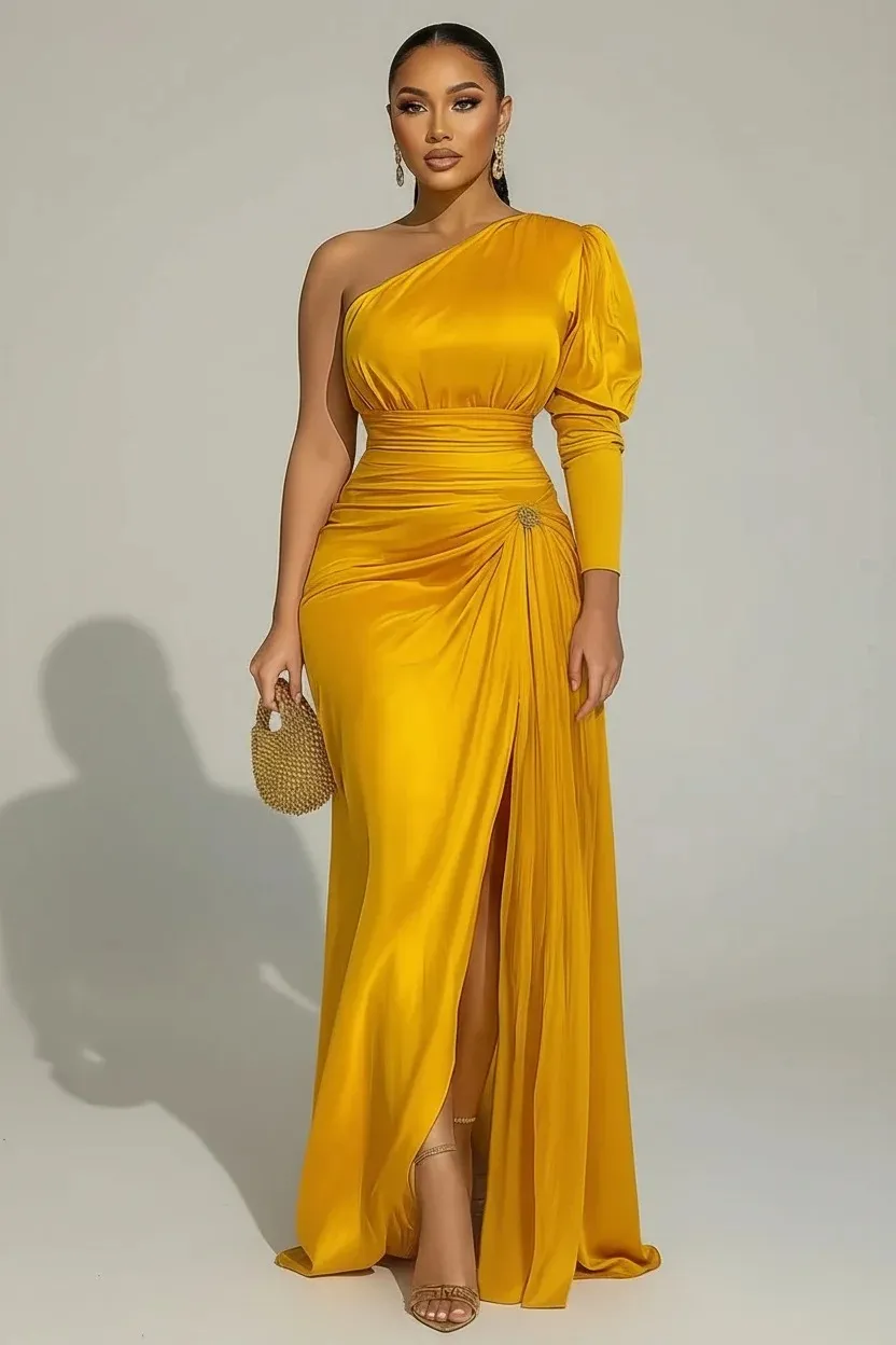 one shoulder dress sexy Elegant Sexy Single Shoulder Evening Gown Open Back Sleeveless Wrap Body Party Dress For Women Mid Waist Sequin Design Polyester Fabric