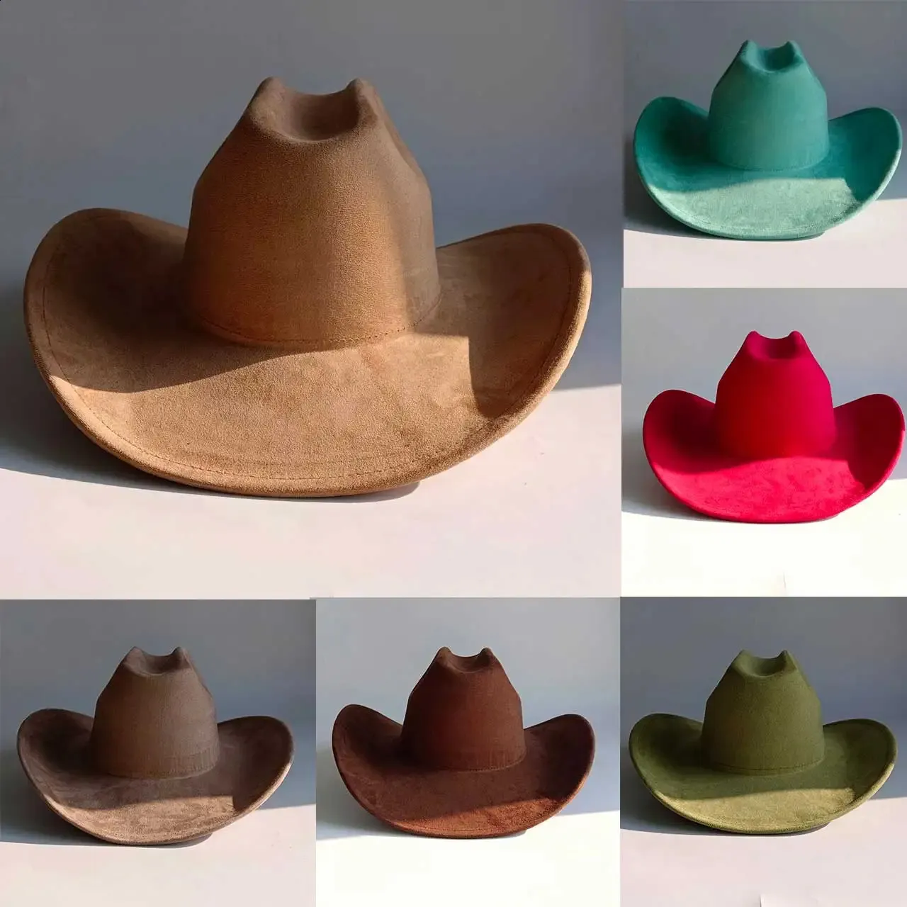 Vegan Suede Cowboy Hat 95cm Wide Brim Rancher Hat For  display picture 2