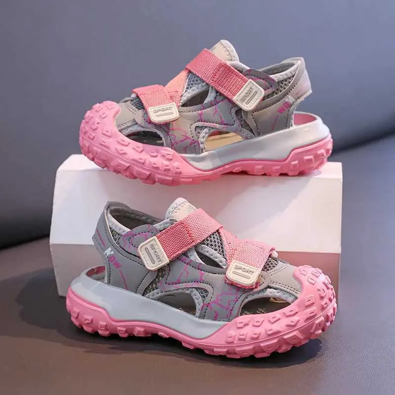 2026 Hollow Children Chunky Summer New Anti-slip Soft Bottom Boys Dad Sneakers Stripe Basketball Shoes Girls I05269_vogvips.com