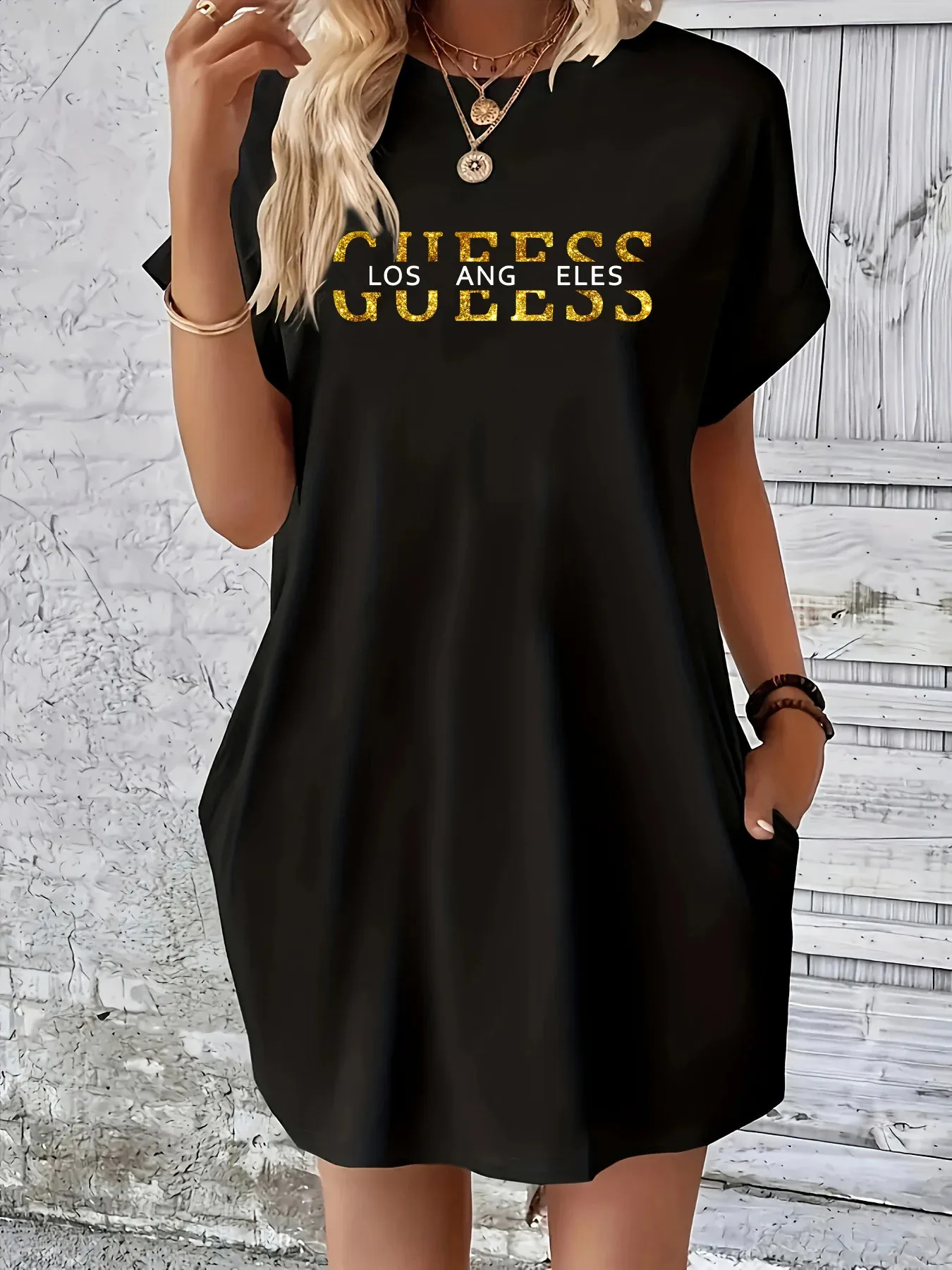 loose dress 5 letters Women's Long Sleeve Loose Open Front Letter Print Back Waist Belt Dress