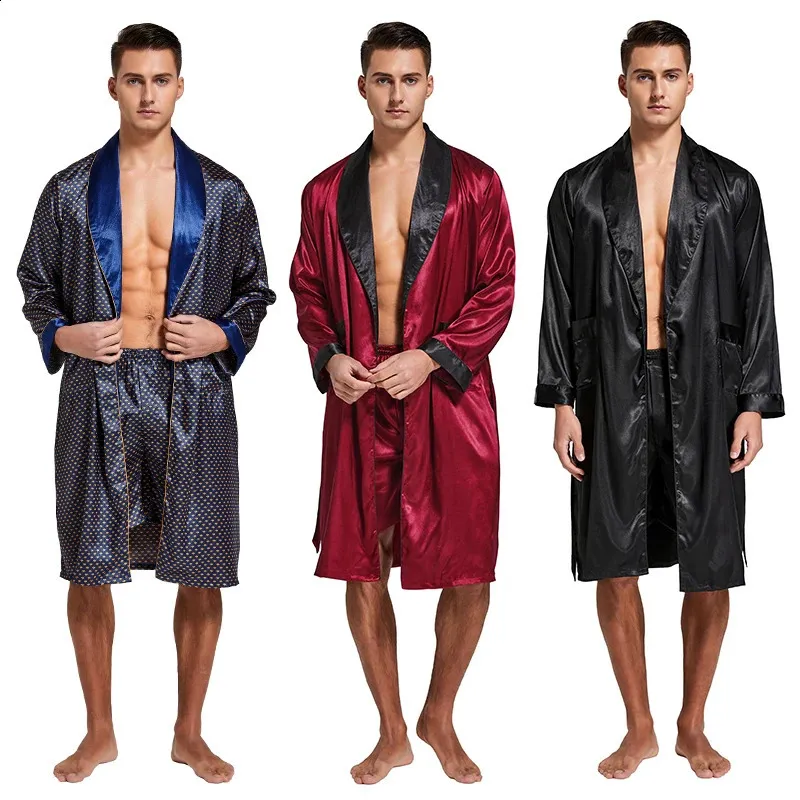 mens red satin dressing gown Mens Silk Satin Robe - Heavy Weight Fully Lined Burgundy