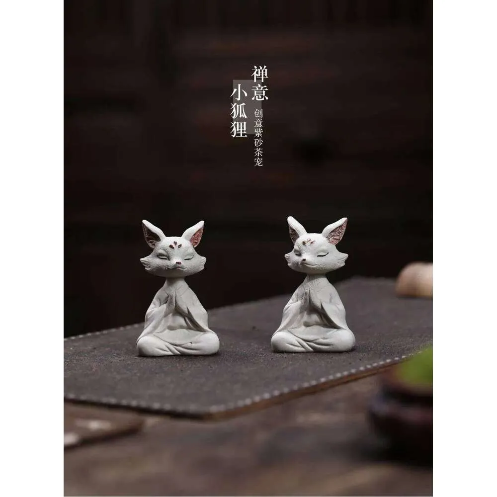 Yixing Zen Inspired Nine Tailed Fox Small Ceramic Cat From