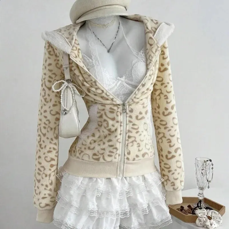 Y2K Womens Leopard Print Hoodie, Retro Autumn Winter From Kua01