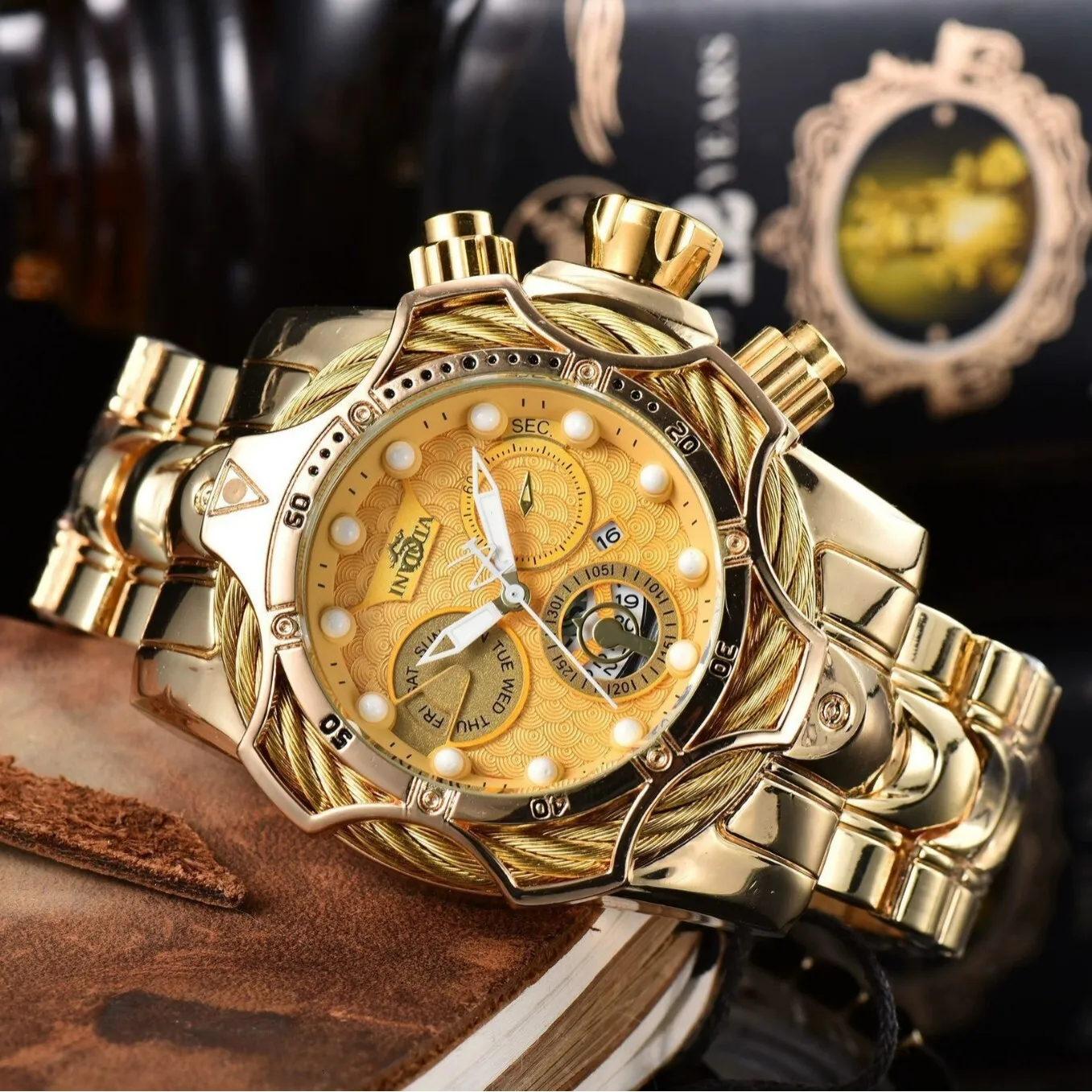 Hot Gold Quartz Men Wrist Watch Cable Bezel From Mn6900b, Rs
