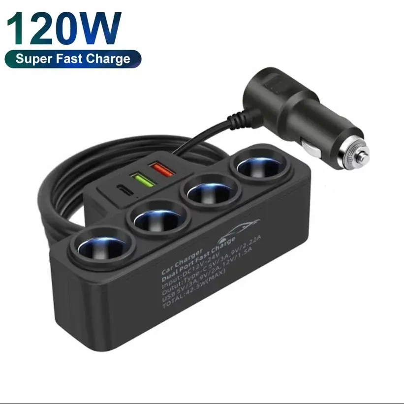 120w cigarette lighter power socket 120W Car Cigarette Lighter Splitter PD QC3.0 Dual USB... From Topshenzhen,  Rs.234.96