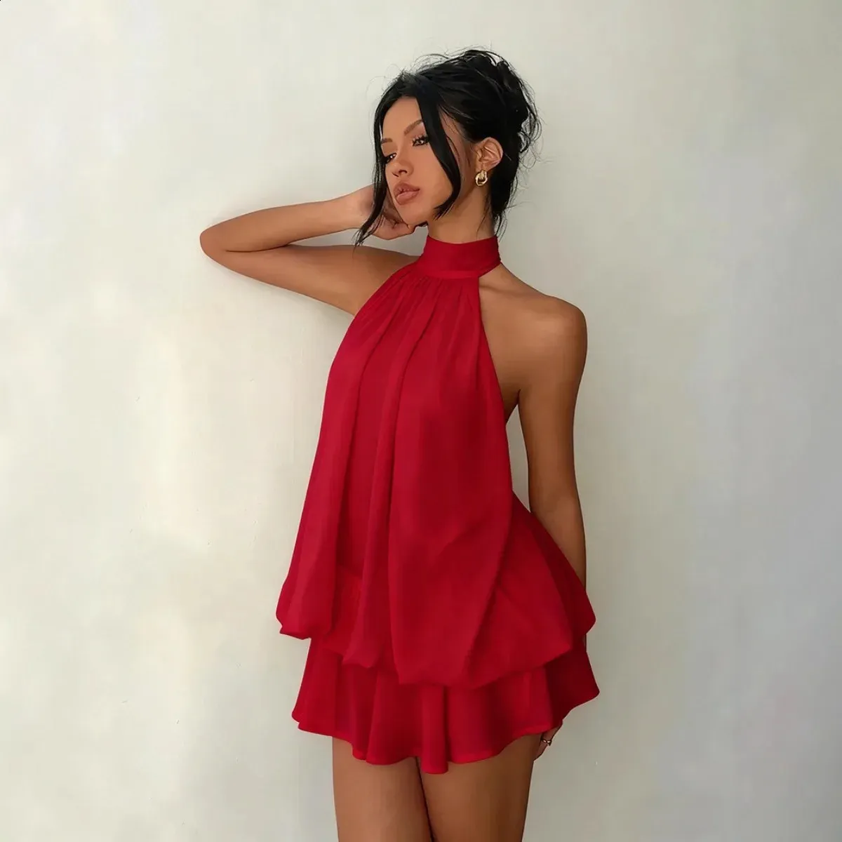 womens halter top dresses FULL TILT Ruched Dress - BROWN a 99 Applique On The Back WNGECAT Women Sleeveless Halter Dress