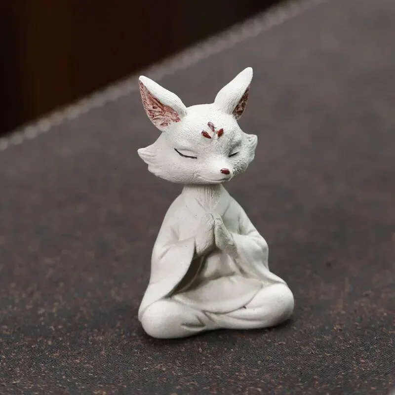 Yixing Zen Inspired Nine Tailed Fox Small Ceramic Cat From