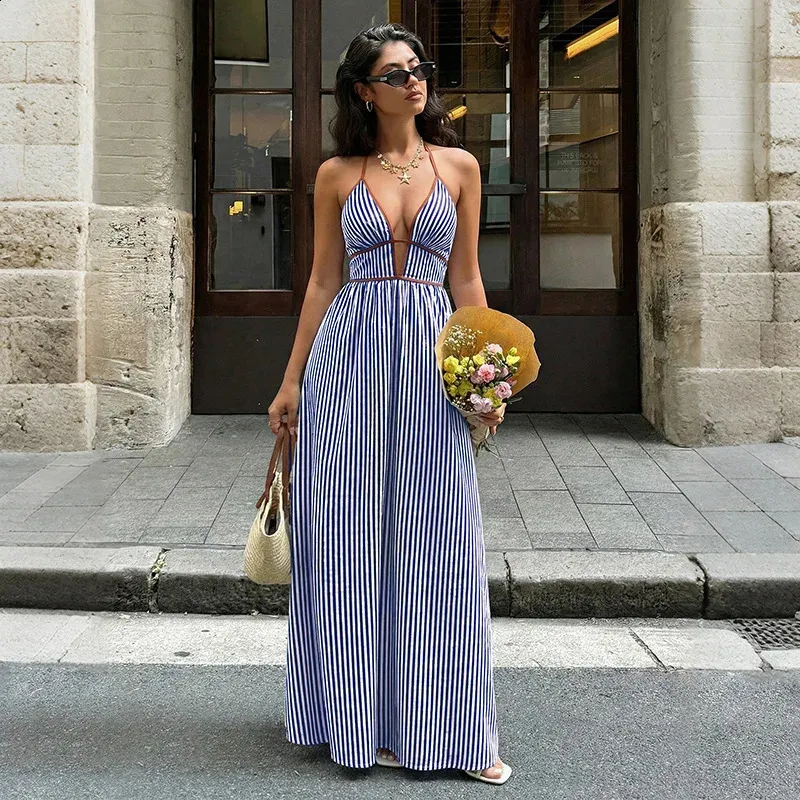 ワンピース herlipto striped sleeveless long dress Herlipto Striped Sleeveless Long Dress Womens Striped Halter Maxi