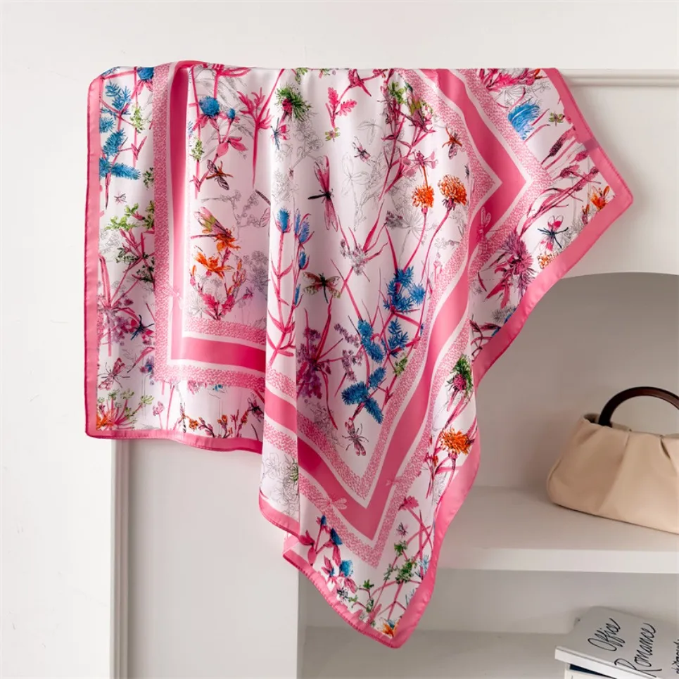 Designer Pink Border Dragonfly Floral Print Satin... From  display picture 3