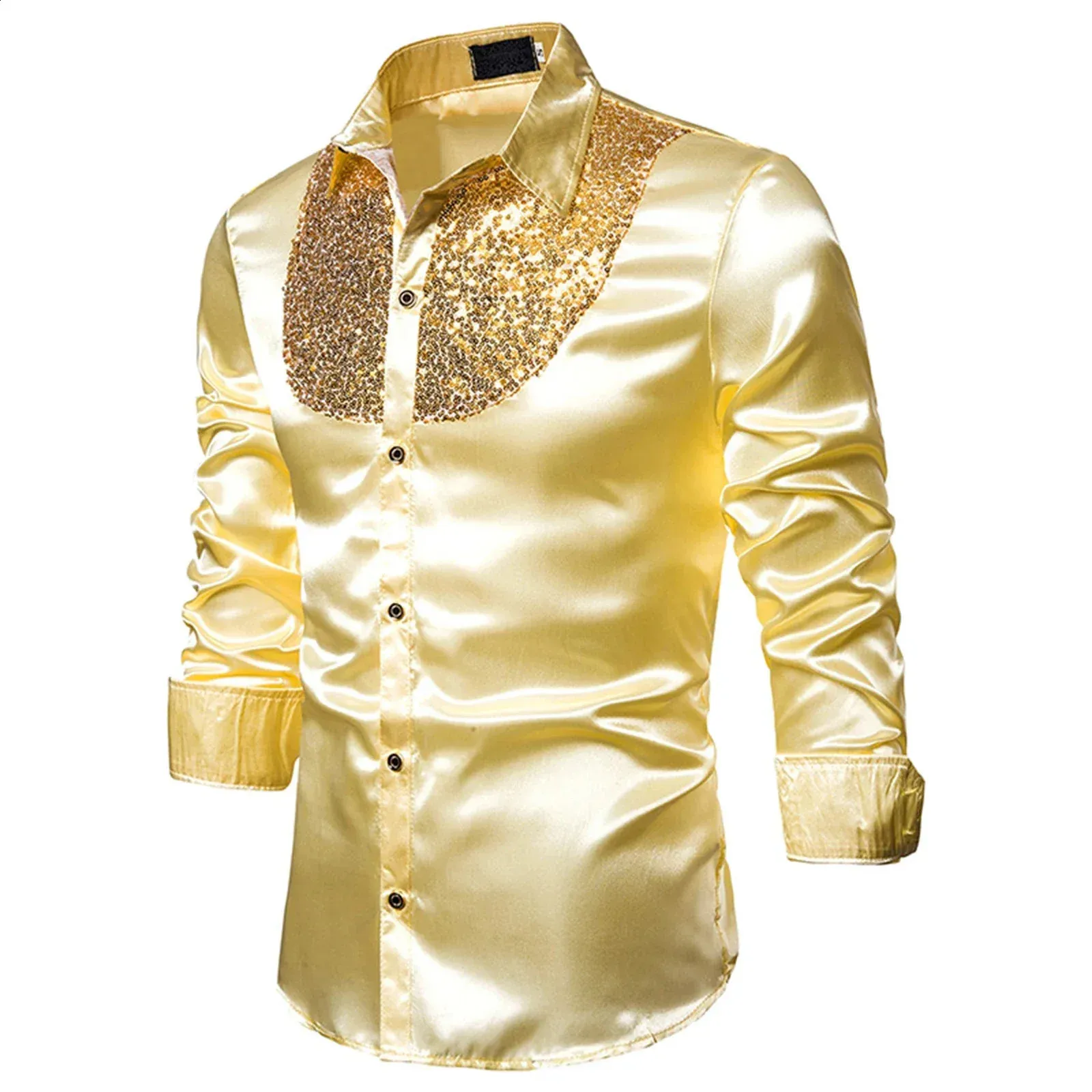 nightclub dress shirts Lars Amadeus Men's Nightclub Party Disco Metallic Short Sleeves Button Down Shiny Shirts Rose Red Medium