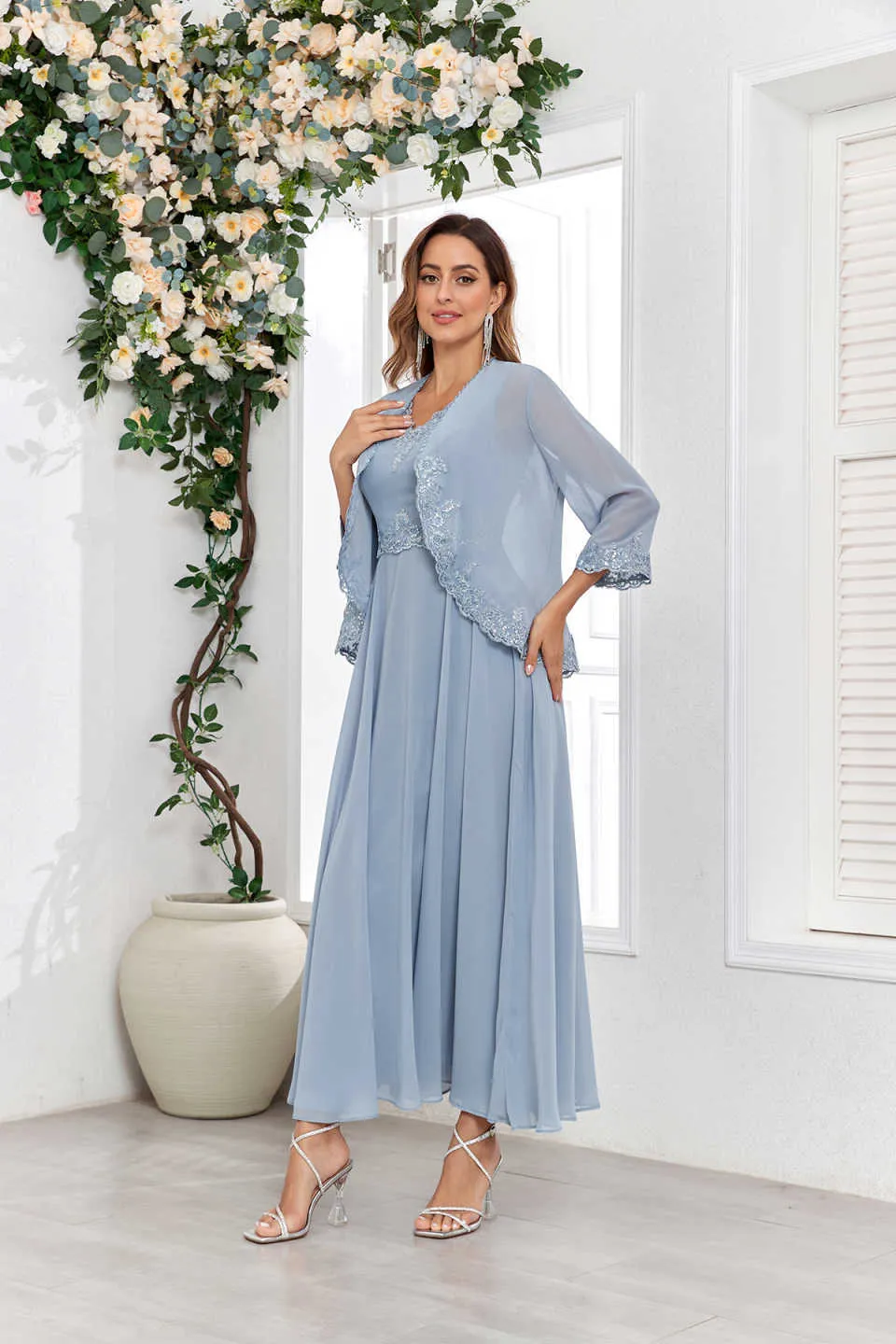 formal dress with jacket for wedding guest Vintage Mother Of The Bride V Neck Half... From Donnaweddingdress12, Rs.9,554.62 Fabric_Cotton