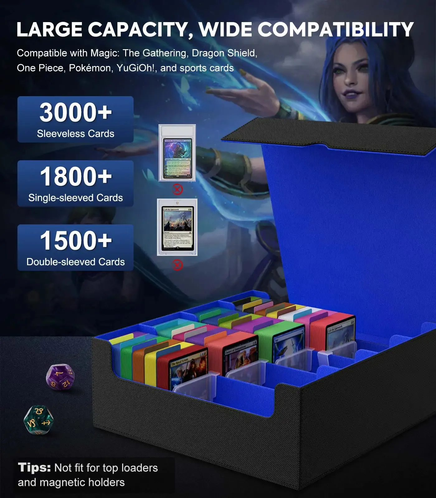 large mtg card storage UAONO Trading Box, Holds 1800 Sleeved Cards with 10 Dividers & 3 Stoppers, Magnetic Closure PU Leather Card Case for MTG, PTCG, YGO, Sports Cards (Black) : Toys & Games yet easily accessible when youre ready to dive into the action Trading Card Storage Box for