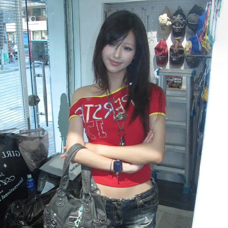 Karrram Japanese Y2k Off Shoulder Tshirt Trashy 2000s From