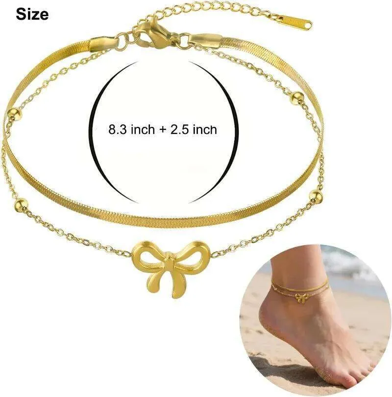 NEW Waterproof 14k  Gold Plated Layered Anklets Delicate Gold Anklet (1) Set Amazon.com: iF YOU Gold Ankle Bracelets for Women, 14k Gold  main image 4