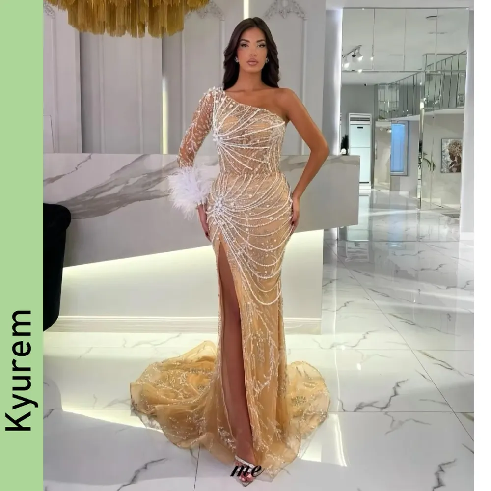 One Shoulder Evening Dresses With Pearls Elegant... From Kyuremweding, $190.86