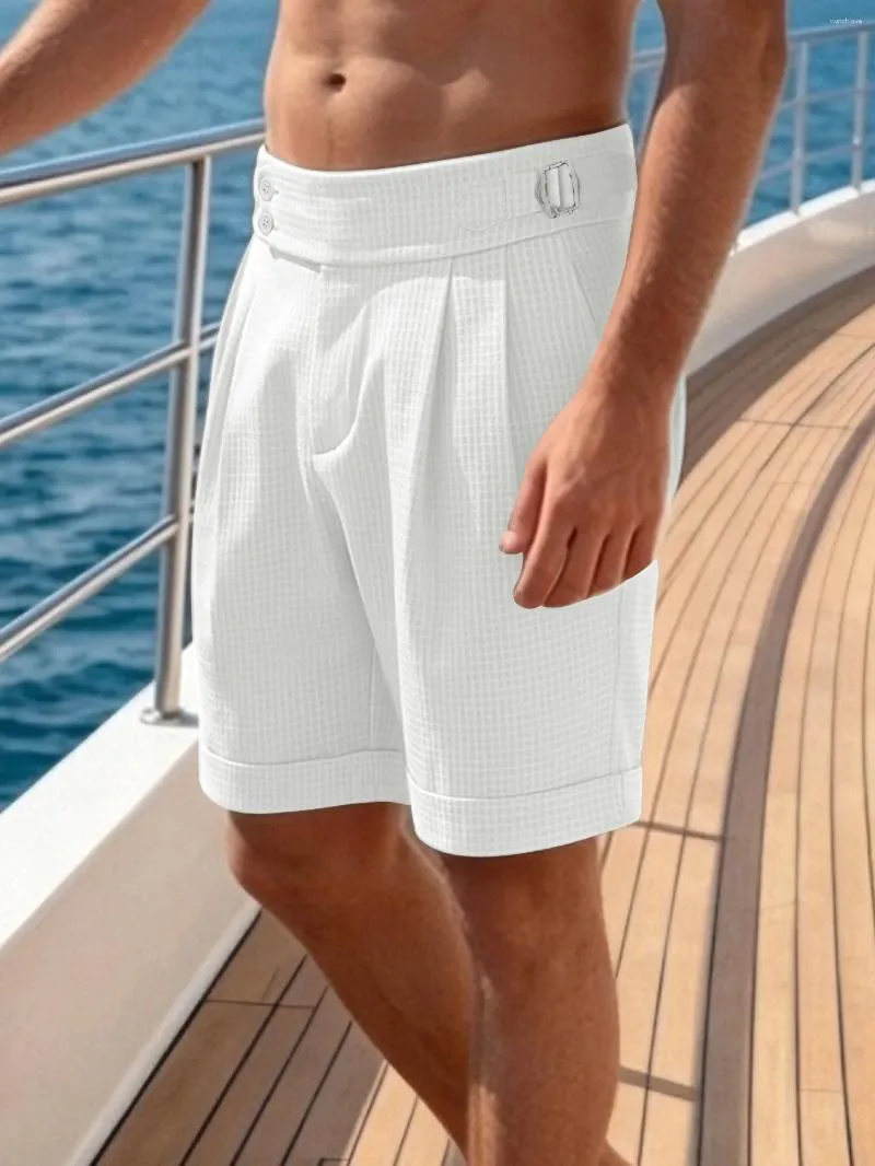 mens knee length dress shorts Men's Double Button Gurkha Waffle Textured Cuffed Casual Short Pants S-XXL dress shorts