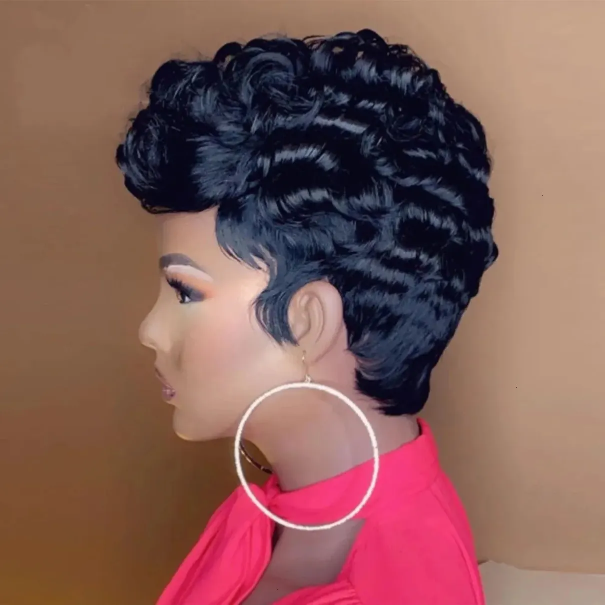 Real Human Hair Curly Pixie Wig Glueless Bob Full Machine Made Short Curly Pixie Cut Human Hair Wigs For Black Women  main image 2