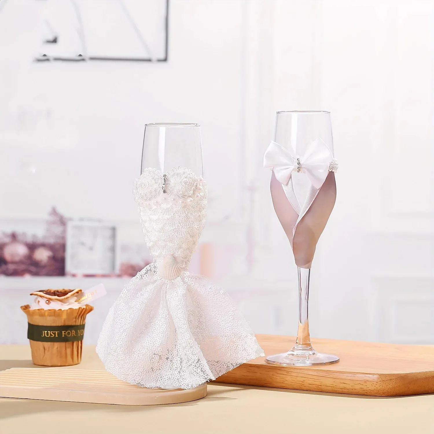 Delicate Wedding Dress Style Champagne Wine Glasses,... From Nan0010, $17.18