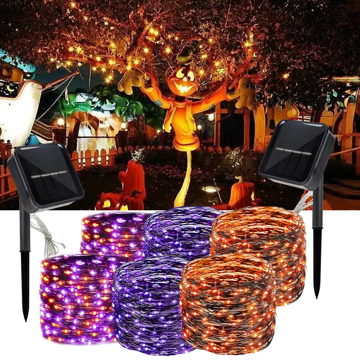 12m Halloween LED Copper Wire Lights – 100 Bulbs, 8 Lighting Effects, Timer & Waterproof, Spooky Decor For Trees, Fences, And Parties