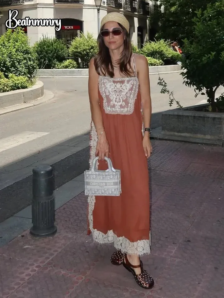 simple dresses for ladies Women Rust Lace Patchwork Cami Midi Dress Boho Square... From Xinchuang05, Rs.3,927.87 3for2