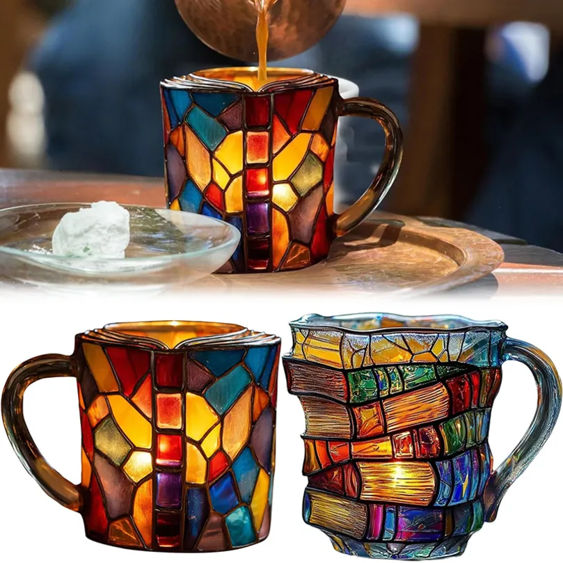 Rebecca3D bemalte Kaffeetasse in Buchform, 400 ml, einzigartiges, buntes Glas, 260629BJ