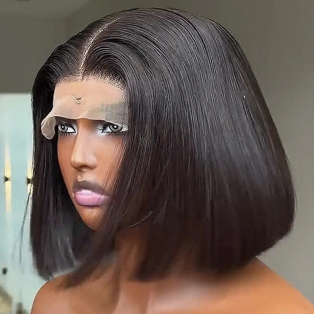 Natural Black Short Bob Human Hair Wig Straight Lace... From  display picture 1