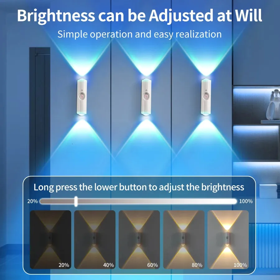BAFOVY Double Head Motion Sensor Wall Light – Rechargeable, 3 White Tones & 7 RGB Colors, For Staircase, Bedroom, Or Hallway