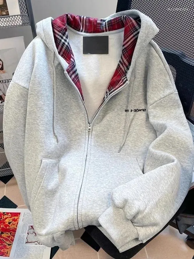 Z Splice Retro Plaid Splicing Polo Zip Up Hoodie With Fleece... Dh1100061024 ...