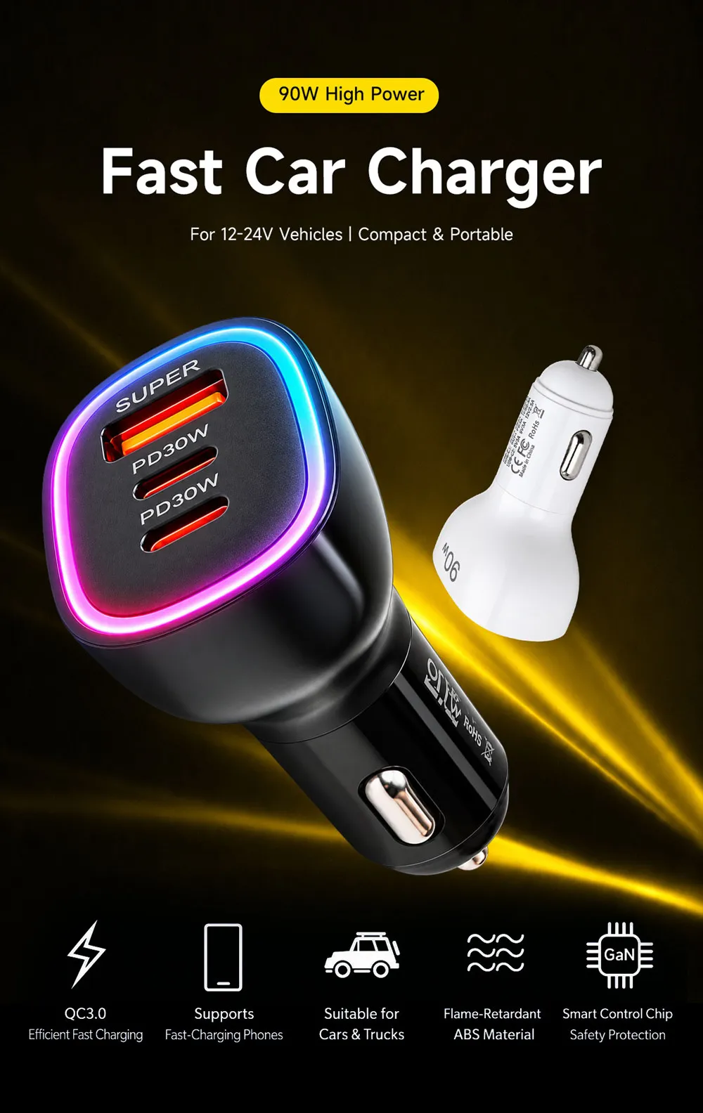 Super Fast 90W USB C Cars With Wireless Charging With... Phone Chargers ...