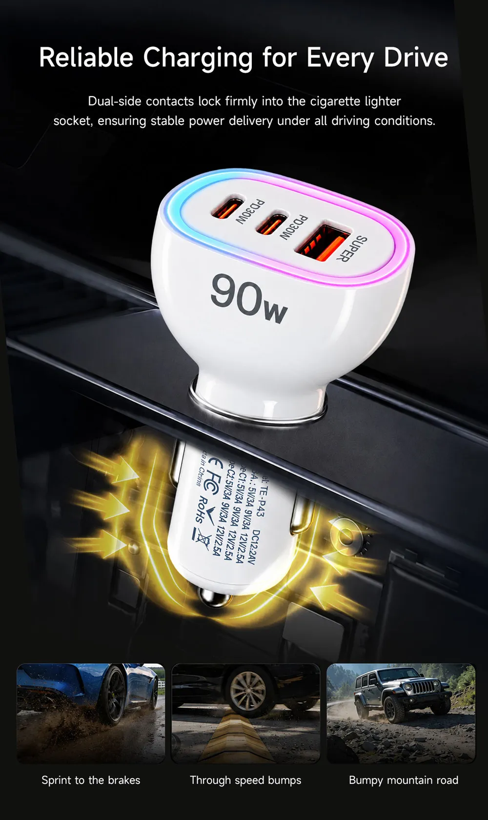 Super Fast 90W USB C Cars With Wireless Charging With... Phone Chargers ...