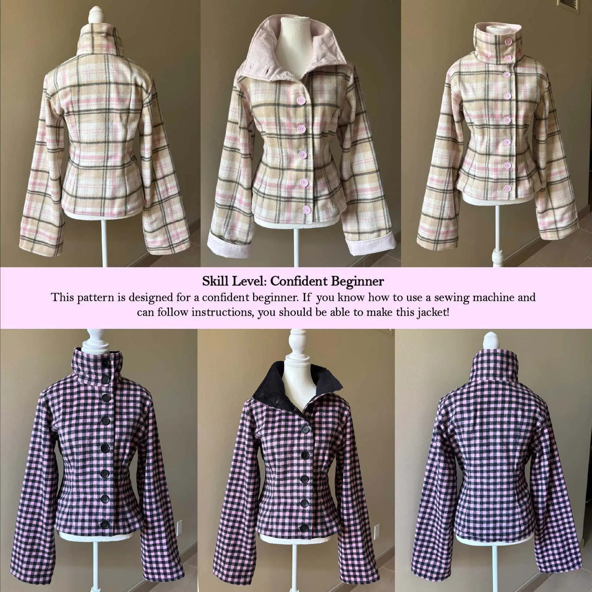 Y2K Women's Plaid Print Stand Collar Girls Fleece... Women's Jacket ...