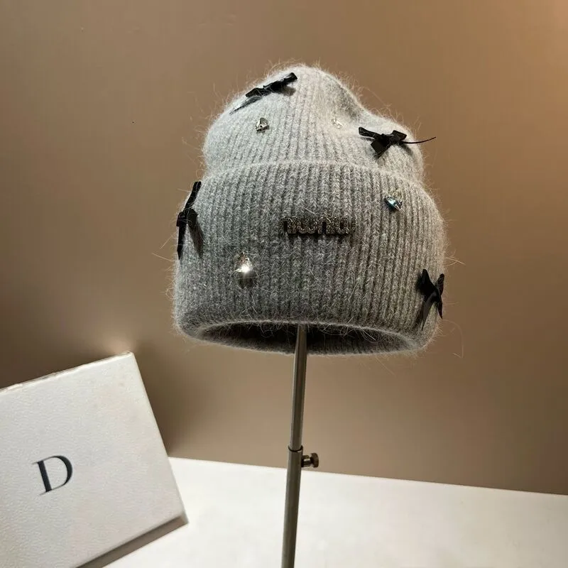 Winter Double Fold Rabbit Fur Knitted Knitted Cat... Beanies & Skull ...