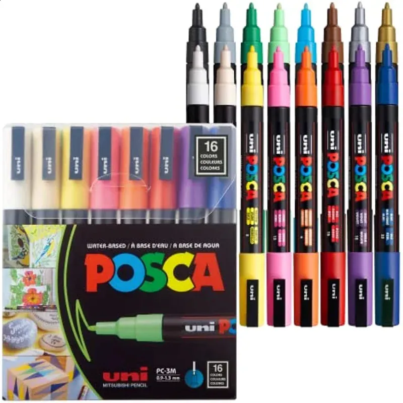 wholesale Uni Posca Set 7/16 Colors Acrylic Paint Pens PC1M PC3M PC5M Reversible Fine Point Pen Tips for Art Supplies Fabric Marker 240830