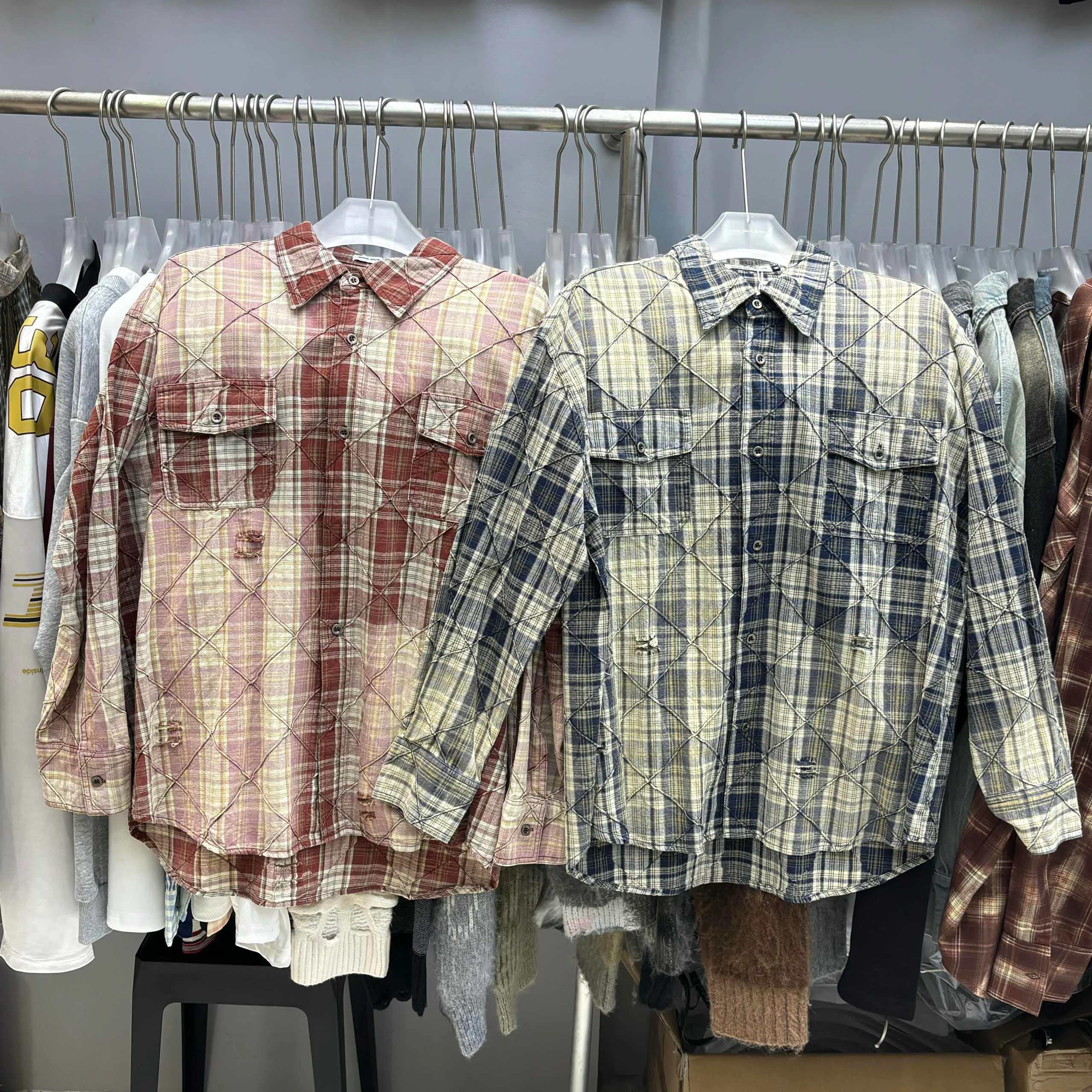 Save Big on Bulk Long Blouses Shirts Baggy Tees, Plaid Oversized Long  Sleeve Shirt Unisex Streetwear Casual Blouses, Vintage Style Best Deals  on