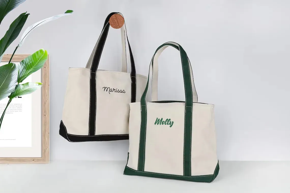 Personalized Floral Canvas Tote Bag – Custom Name Reusable Grocery Bag - View #9